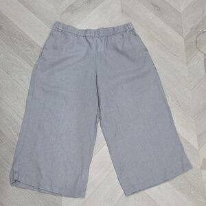 Kenar Womans 100% Linen Wide Leg Grey Capris, Large